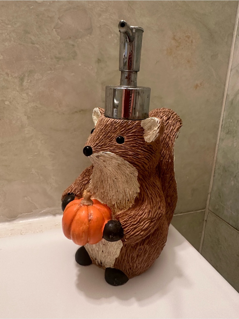 Woodland Squirrel W Pumpkin Hand Soap Pump Lotion Dispenser Fall Holiday Bath